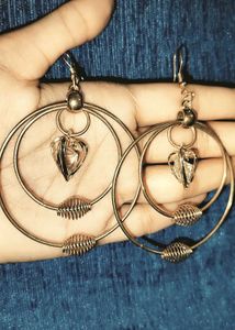 Boho Hoop Earrings with Heart Charms