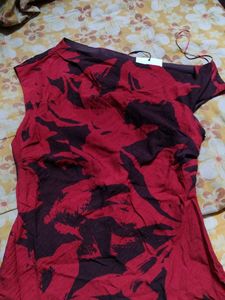 Chic Red &amp; Burgundy Abstract Print Dress