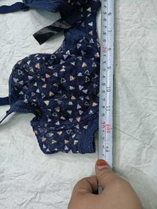 Navy Blue Triangle Print Bra 🤎