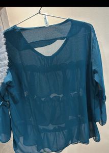 Ruffled Teal Long Sleeve Top