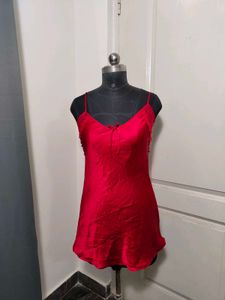 Silky Red Nightgown with Lace Trim