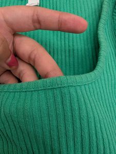 Green Ribbed Square Neck Top