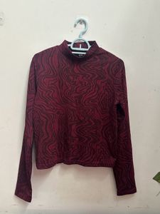 R&B Burgundy Abstract Print High Neck Top
