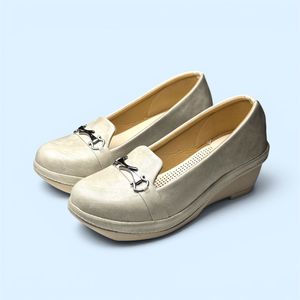 Elegant Beige Loafer Wedge Shoe