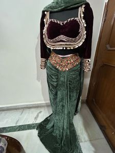 Elegant Green Velvet drape saree