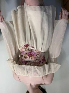Cider Floral Corset Sheer Sleeve Dress