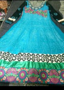 Beautiful Blue Saree with Pink &amp; Black Border