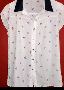 Cute Printed Button-Up Blouse