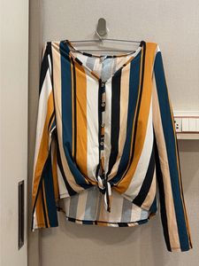 Boho Striped Knot Front Blouse