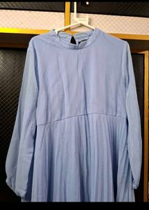 Chic Blue Pleated Fit &amp; Flare Dress
