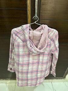 Pink Plaid Hooded Shirt