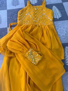 Yellow Sequined Kurta plazzo Set with Dupatta