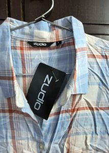 Light Blue Plaid Midi Shirt Dress