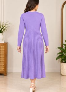 Elegant Purple Pleated Midi Dress