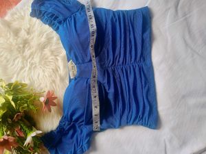 Chic Blue Ruched Crop Top