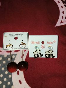 Cute Panda & Cherry Earrings