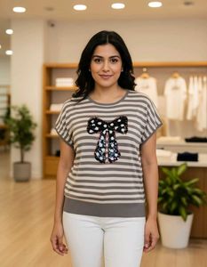 Striped Top with Bow Detail
