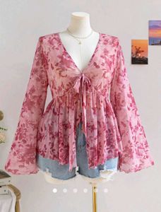 Flowy Pink Floral Mini Dress with Tie Neck