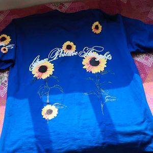 Blue Graphic Print Oversized Tee