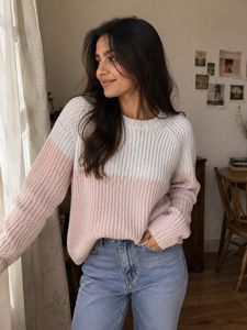 Cozy Two-Tone Knit Sweater