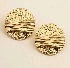 Hammered Gold Tone Round Earrings