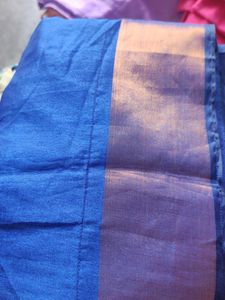 Vibrant Blue Saree with Gold Border