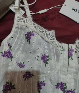 Savana Floral Corset Top with Lace Trim