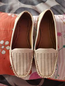 Women's Beige Perforated Loafer Flats