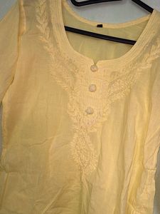 Yellow Chikankari Embroidered Kurta
