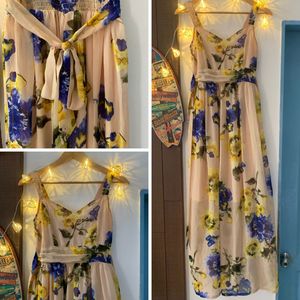 Floral Print Maxi Dress with Belt