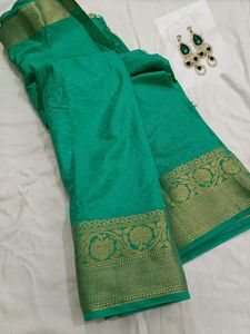 Green Banarasi Saree with free