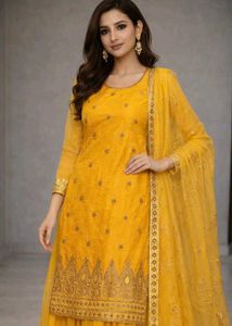 Yellow Embroidered Kurta Set with Dupatta