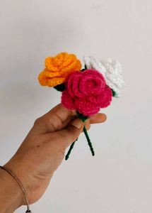 Crocheted Rose Bouquet set of 3 flowers.