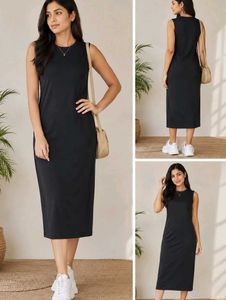 S size Sleeveless Black Midi Dress