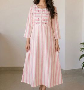 Pink Striped Embroidered Kurta