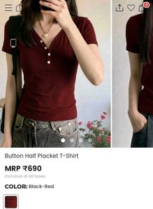 Striped Rust V-Neck Henley Top