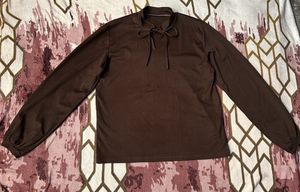 Brown Tie Neck Long Sleeve Top