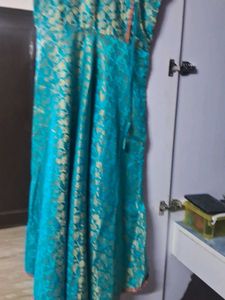 Beautiful Teal Brocade Ethnic Gown