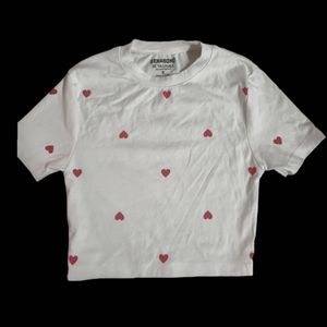 White Crop Top with Red Hearts