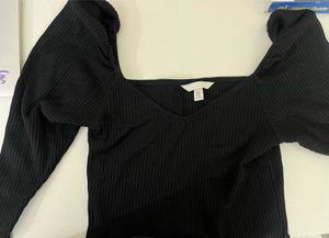 Black Ribbed Puff Sleeve Top