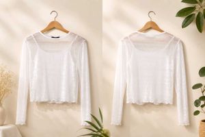 Elegant White Sheer Full Sleeve Crop Top 🤍