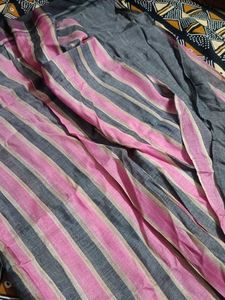 Pink &amp; Grey Striped Saree