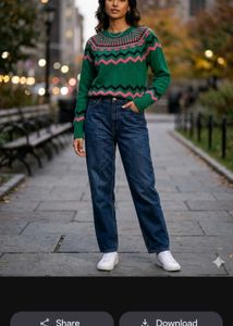 Green Fair Isle Knit Sweater and jeans set