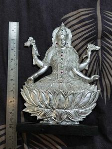 Silver Lakshmi Idol on Lotus