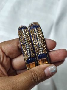Exquisite Blue &amp; Gold Embellished Bangles