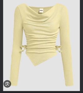 Light Yellow Ruched Long Sleeve Top