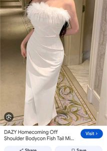 Elegant White Feather Trim Dress