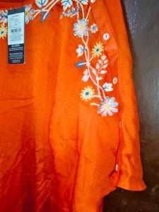 Beautiful Orange Embroidered Kurta