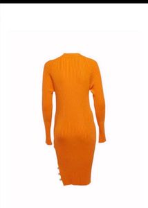 Stylish Orange Ribbed Knit Dress