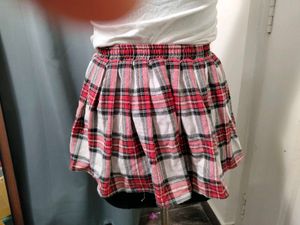 Benetton Graphic T-Shirt and Plaid Skirt Set